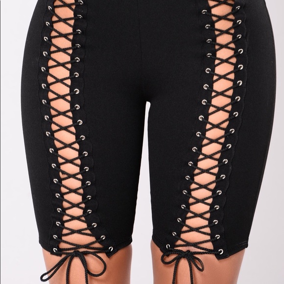 Fashion Nova Black lace up biker shorts XS - Picture 5 of 7